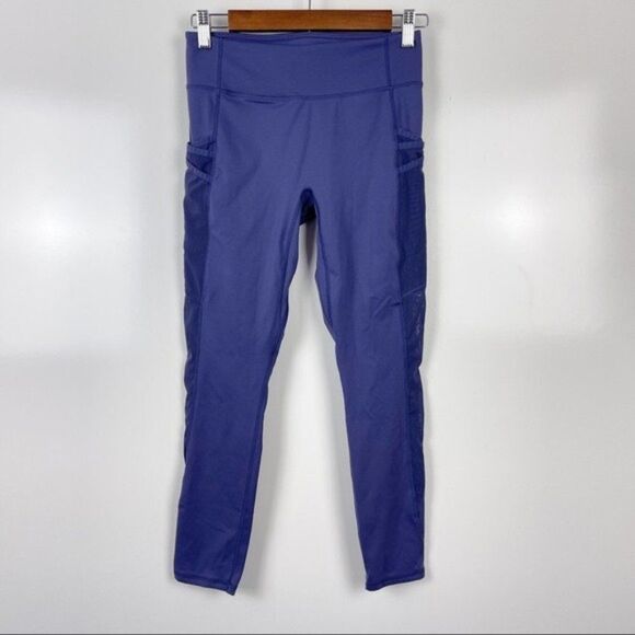 Fabletics Mesh Panel Seamless Pocket Cropped Work Out Leggings Blue - Picture 1 of 7